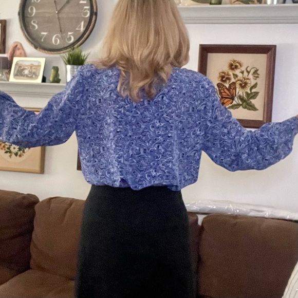 Pendleton Bow Tie detail Blue Pattern Print Secretary Blouse long sleeves - Picture 8 of 16